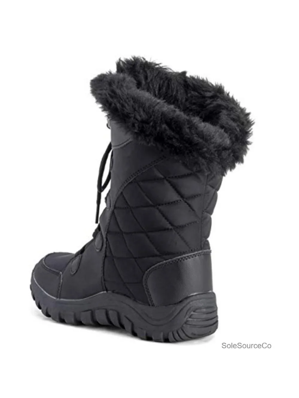 Women's Faux Fur Lined Quilted Lace Up Waterproof Winter Snow Boots Rubber Sole